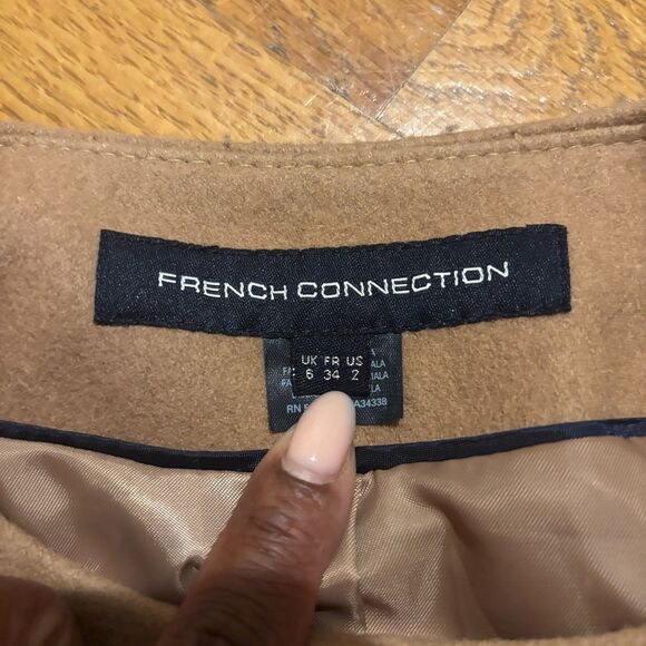 French Connection Coat Womens 2 Brown Wool Blend Lined Adjustable Buckle Front - Picture 7 of 8